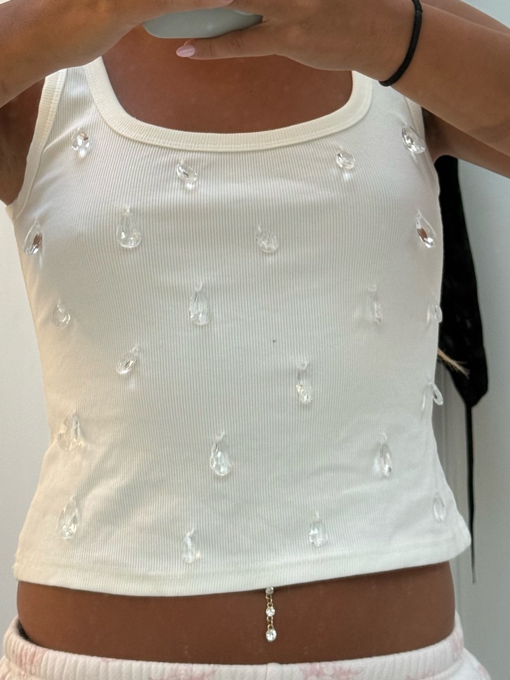 Missguided + White Ribbed Tank with Teardrop Embellishments